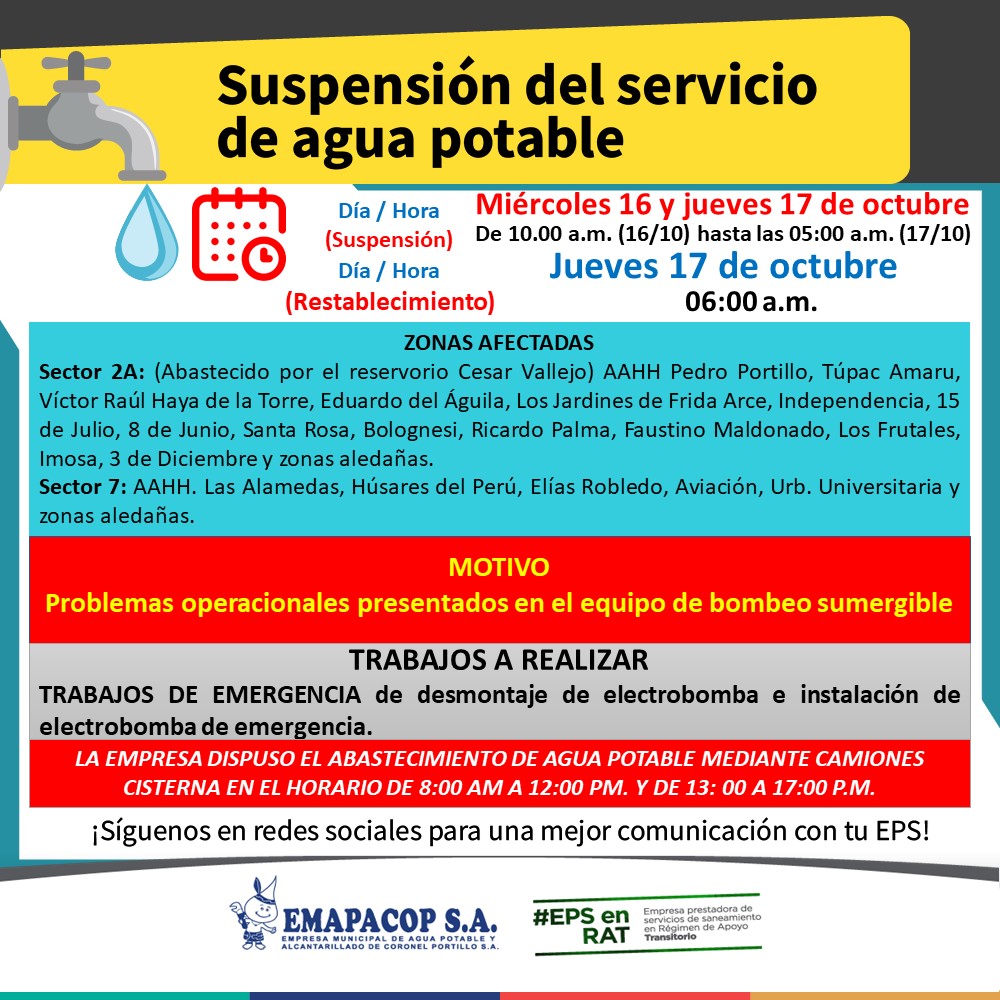 SUSPENSION DEL SERVICIO DE AGUA POTABLE