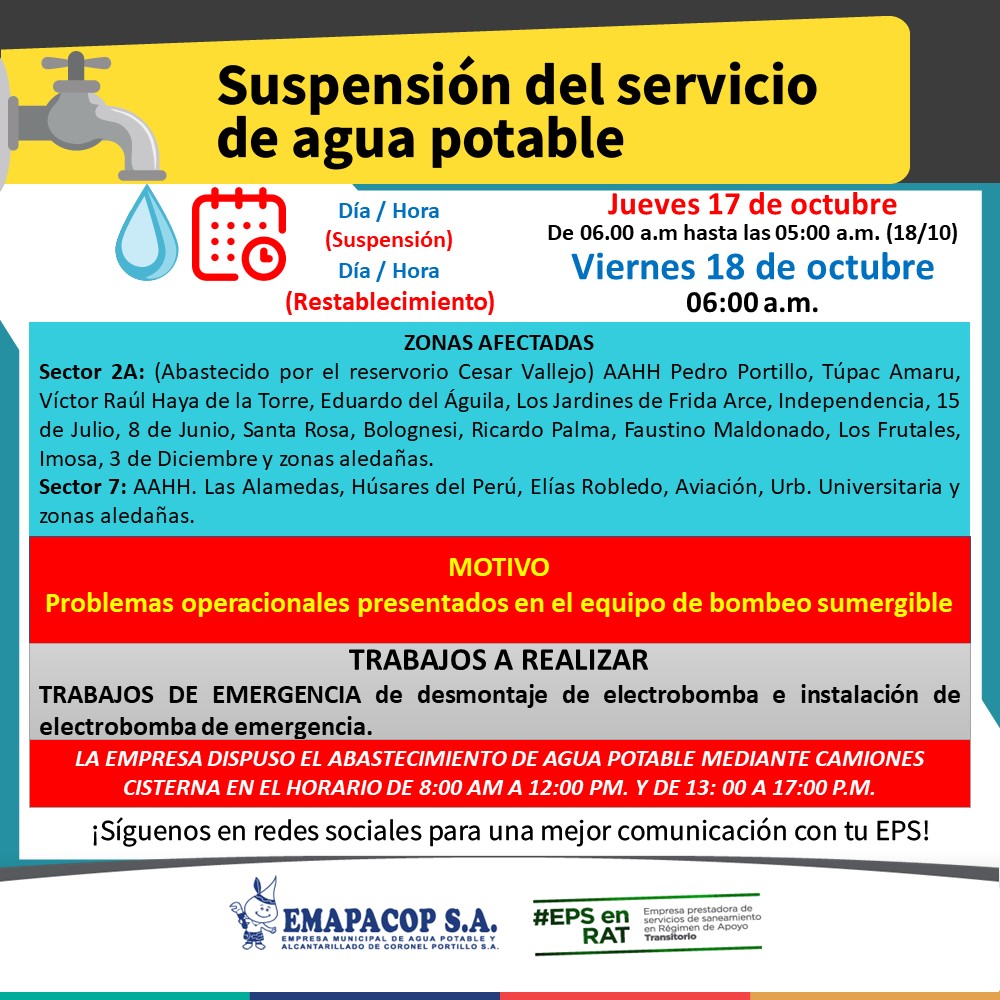 SUSPENSION DEL SERVICIO DE AGUA POTABLE